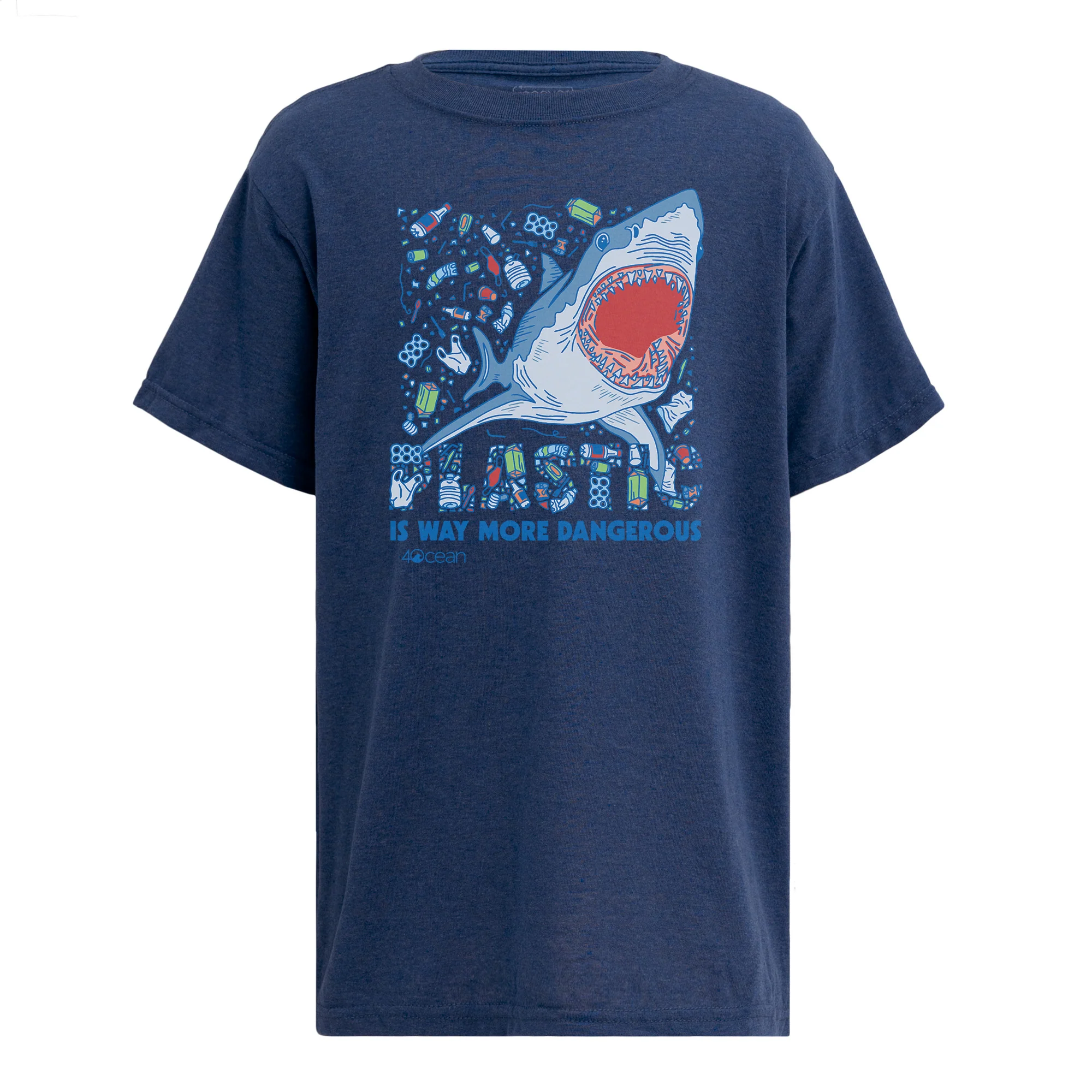 Plastic Is Dangerous Shark Youth T-Shirt - Image 3